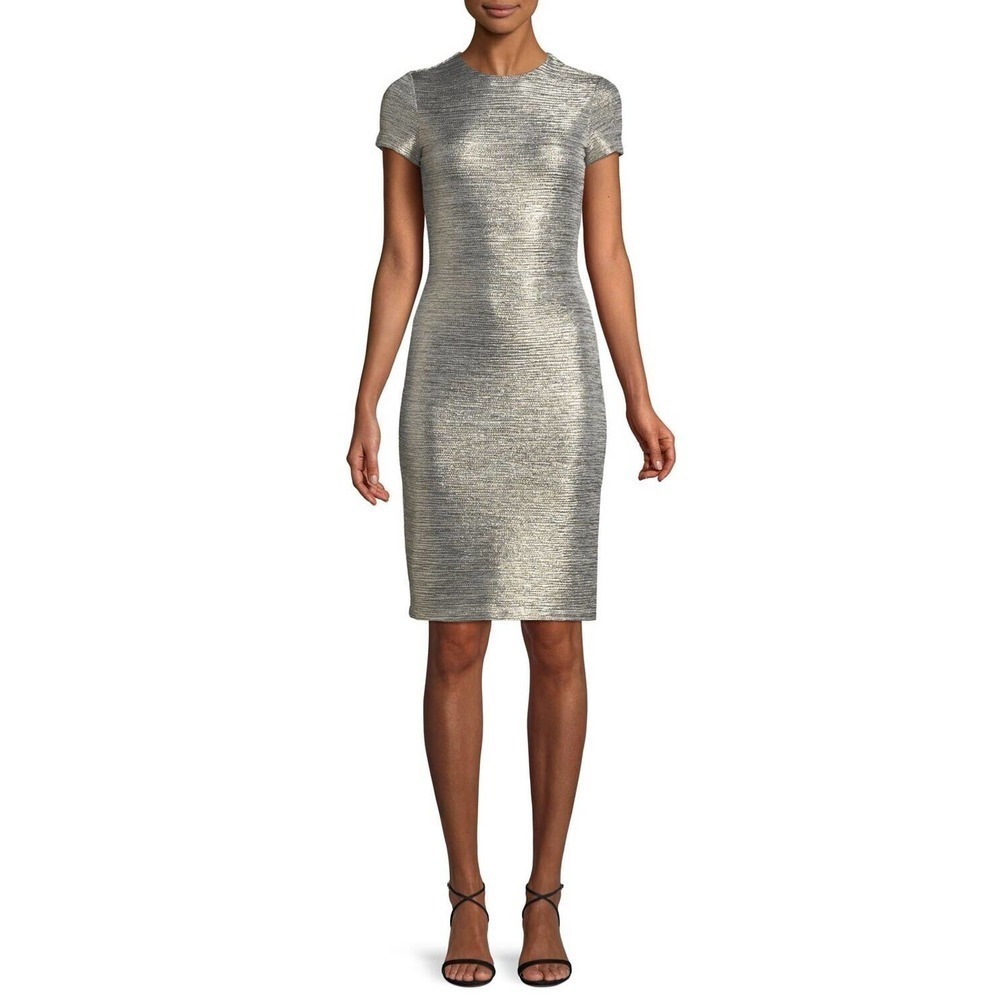 Alice + Olivia Womens 4 Metallic Delora dress Stretch Short Sleeve Bodycon Zip